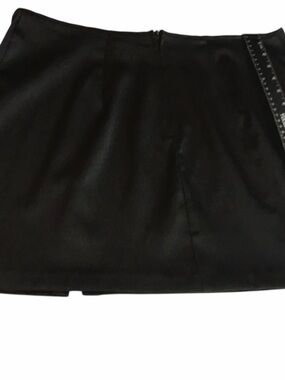 Siren size 13 black satin mini 2 front slits back zipper fits 10-12